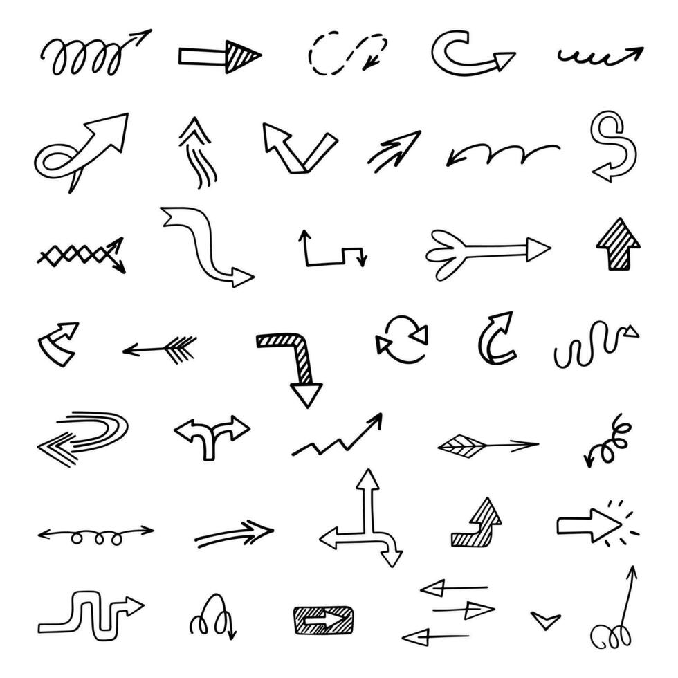 Vector set of hand drawn arrows, elements for presentation