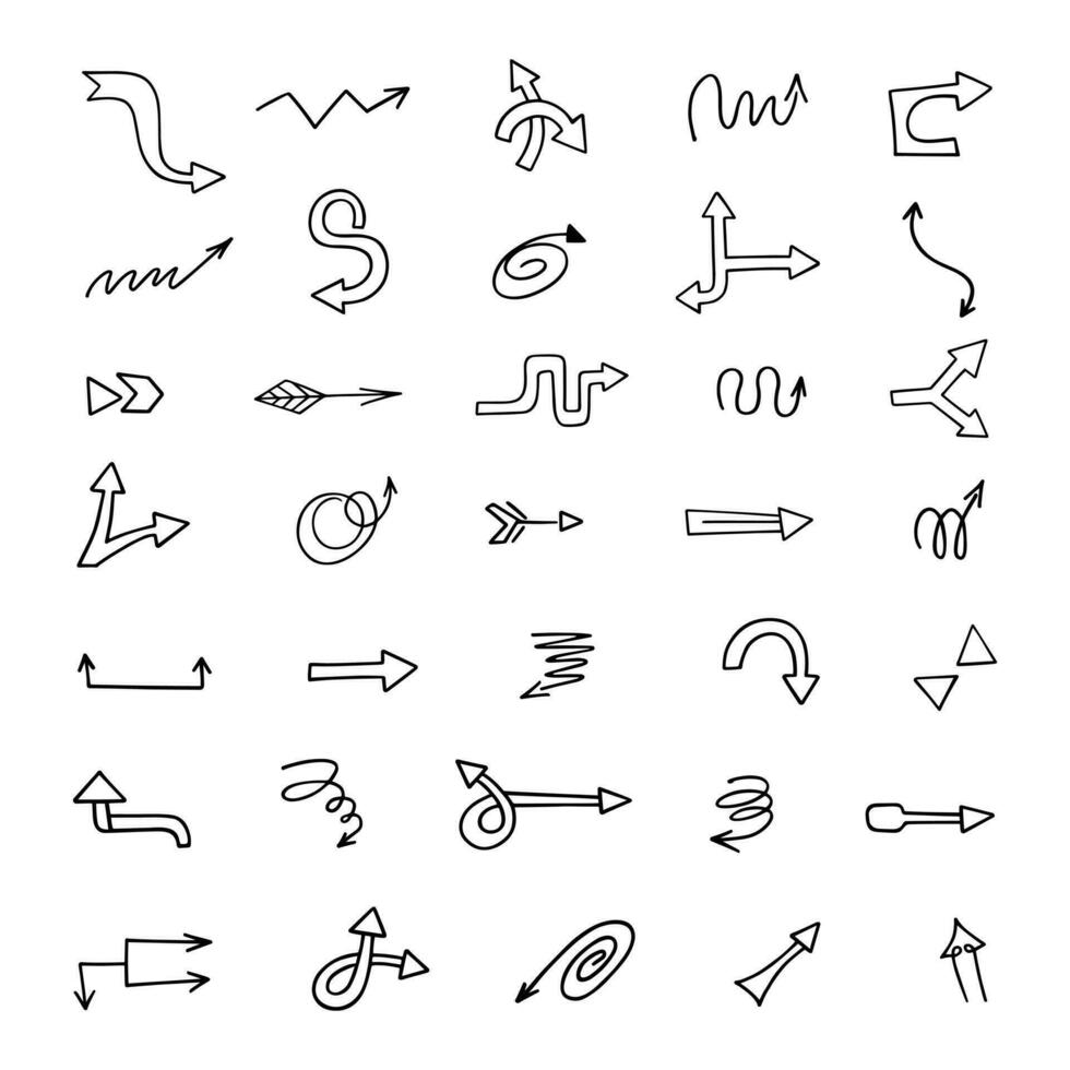 Vector set of hand drawn arrows, elements for presentation. Collection of signs to indicate direction