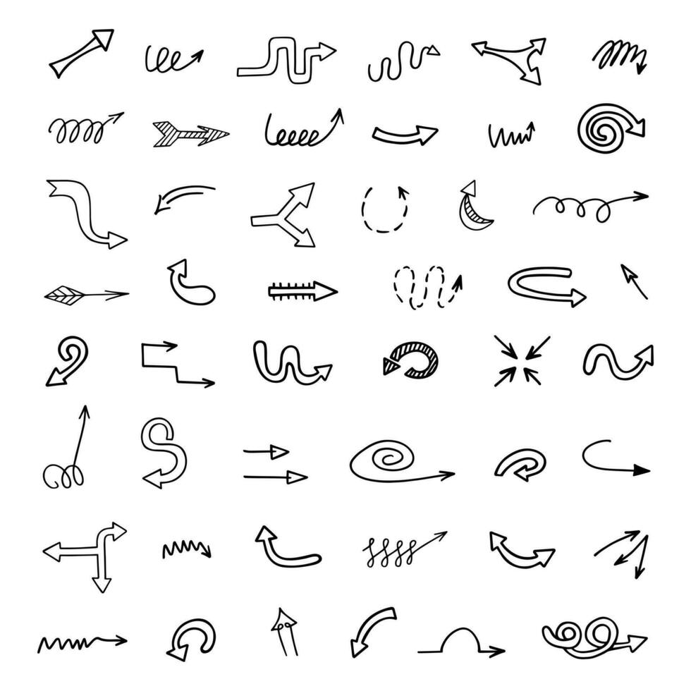 Vector set of hand drawn arrows, elements for presentation