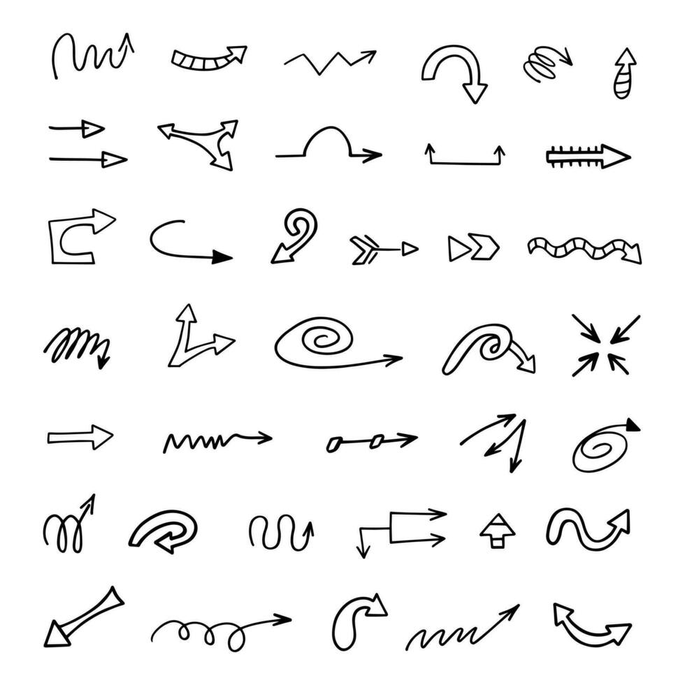 Vector set of hand drawn arrows, elements for presentation