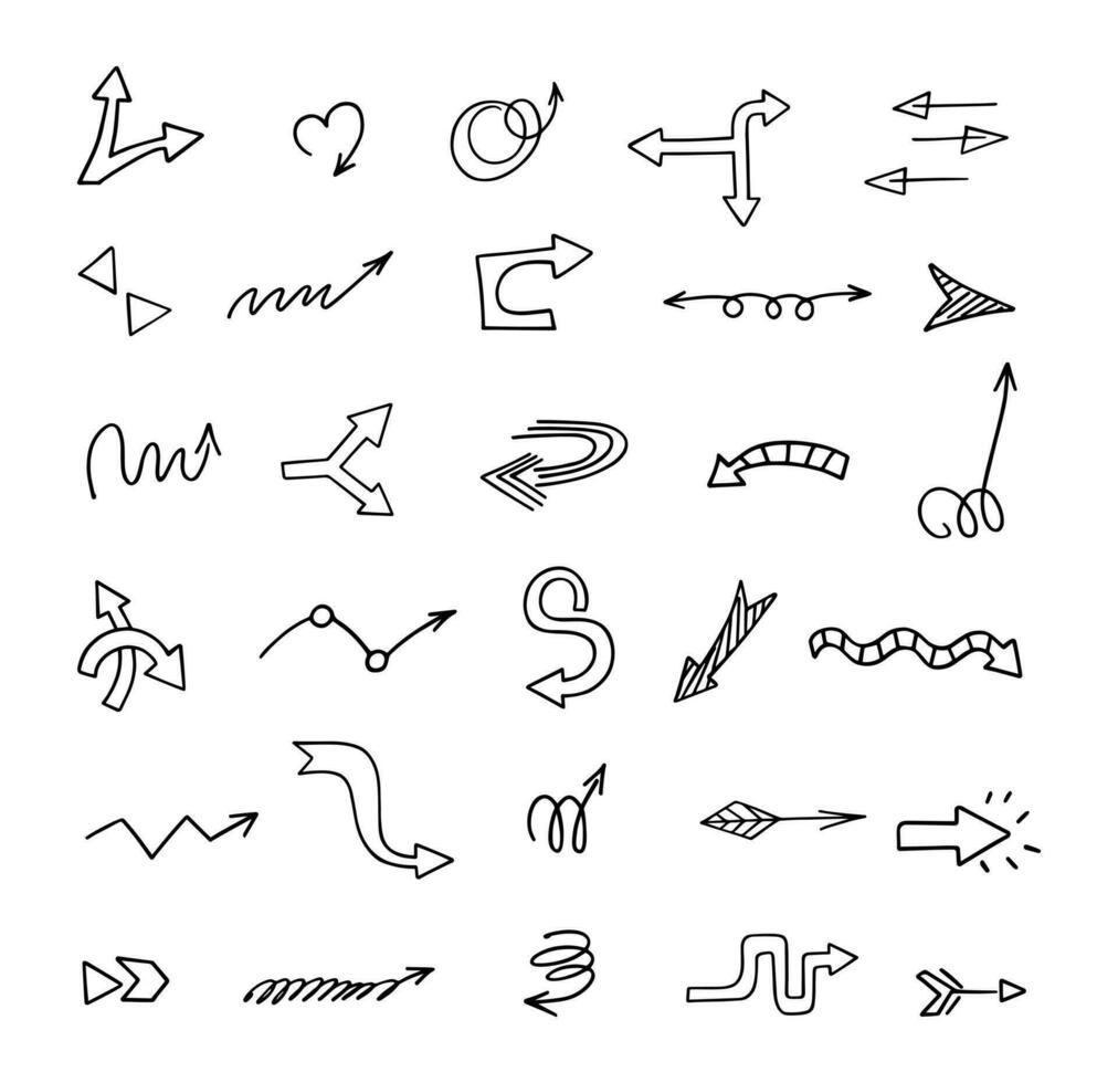 Vector set of hand drawn arrows, elements for presentation