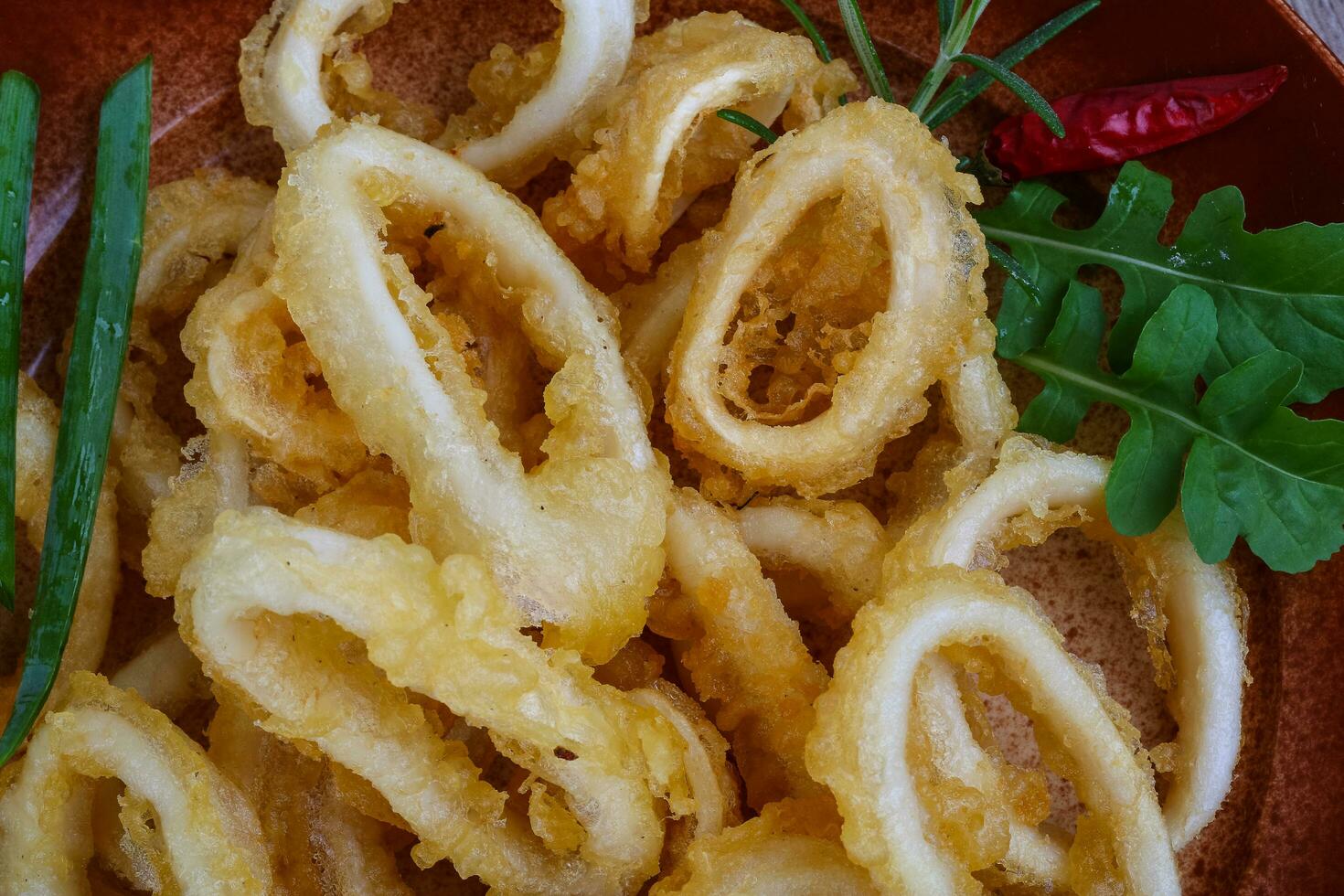 Squid rings on the plate close up view photo