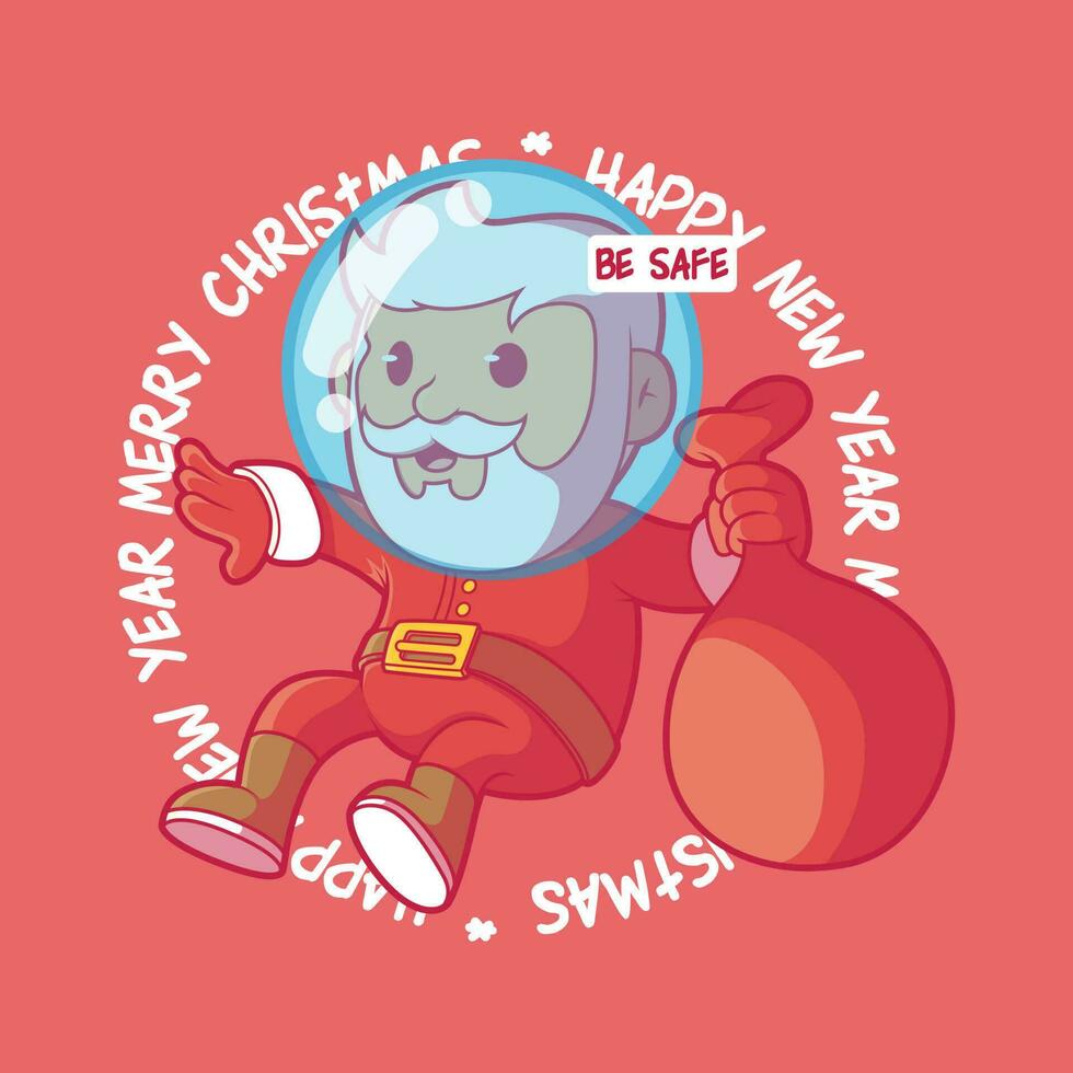 astronauta santa claus personaje vector ilustración. celebración, espacio, concepto de diseño divertido.