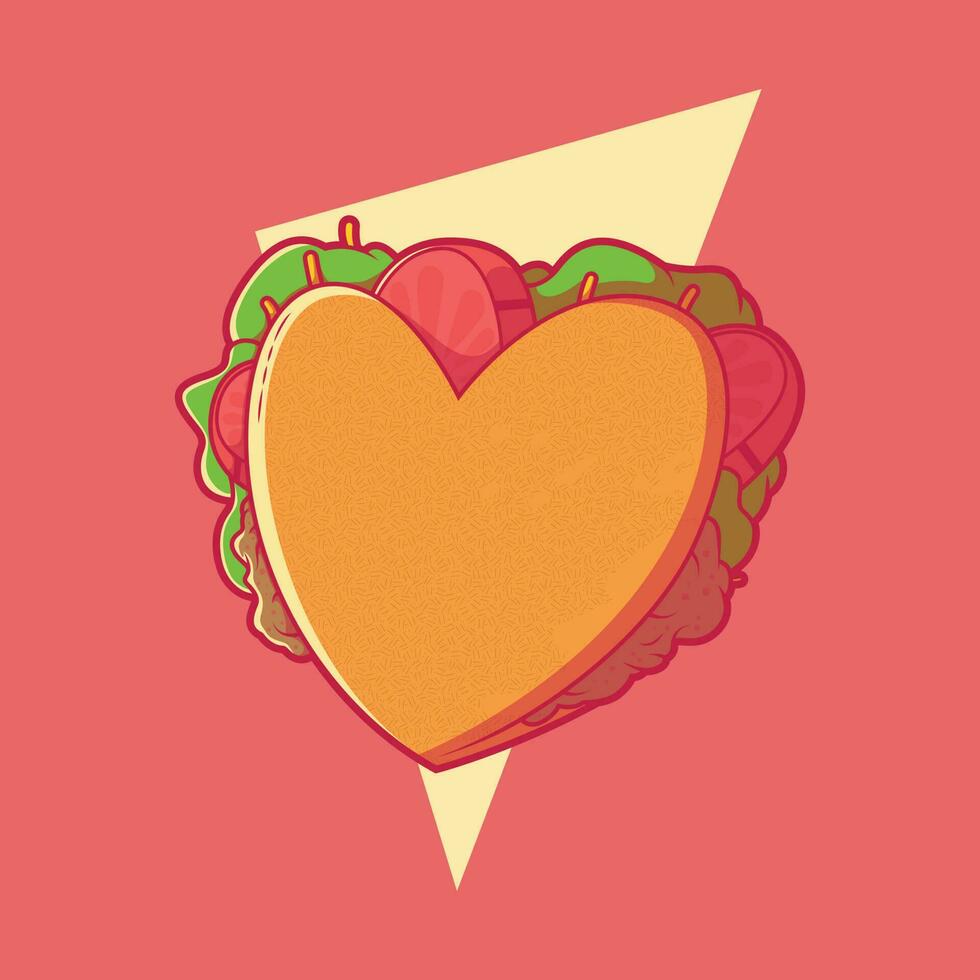 Ilustración de vector de taco en forma de corazón. comida, amor, concepto de diseño de marca.