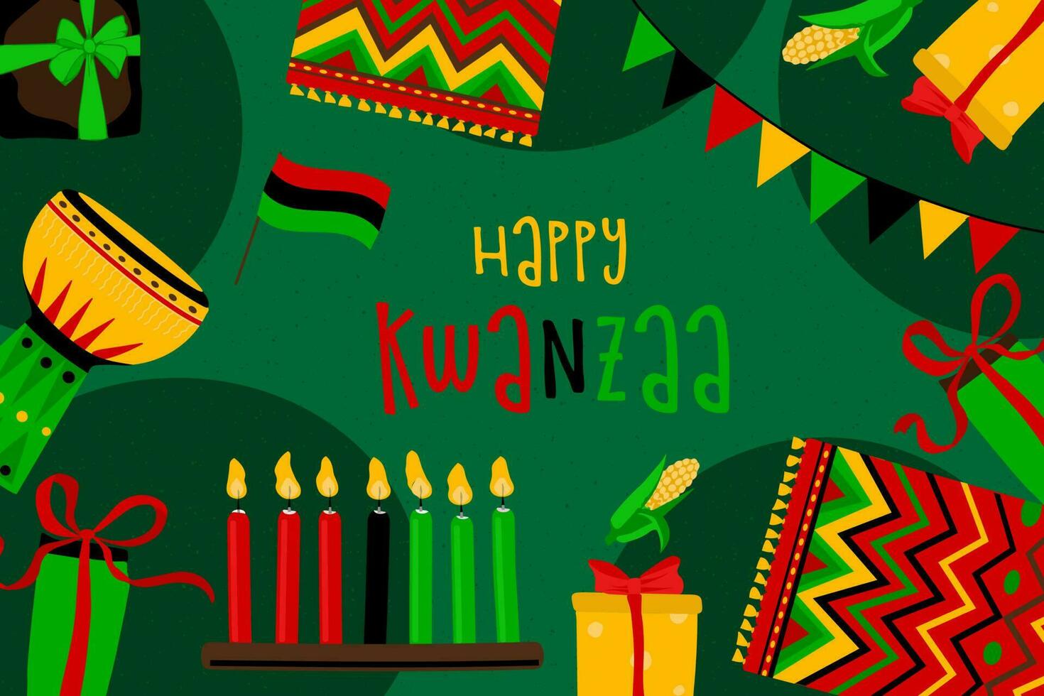 Vector collection of Happy Kwanzaa. Holiday symbols set on white background