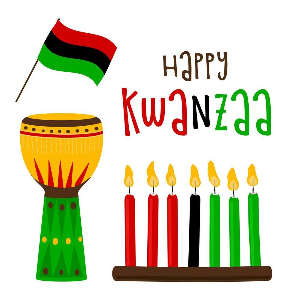 Vector collection of Happy Kwanzaa. Holiday symbols set on white background