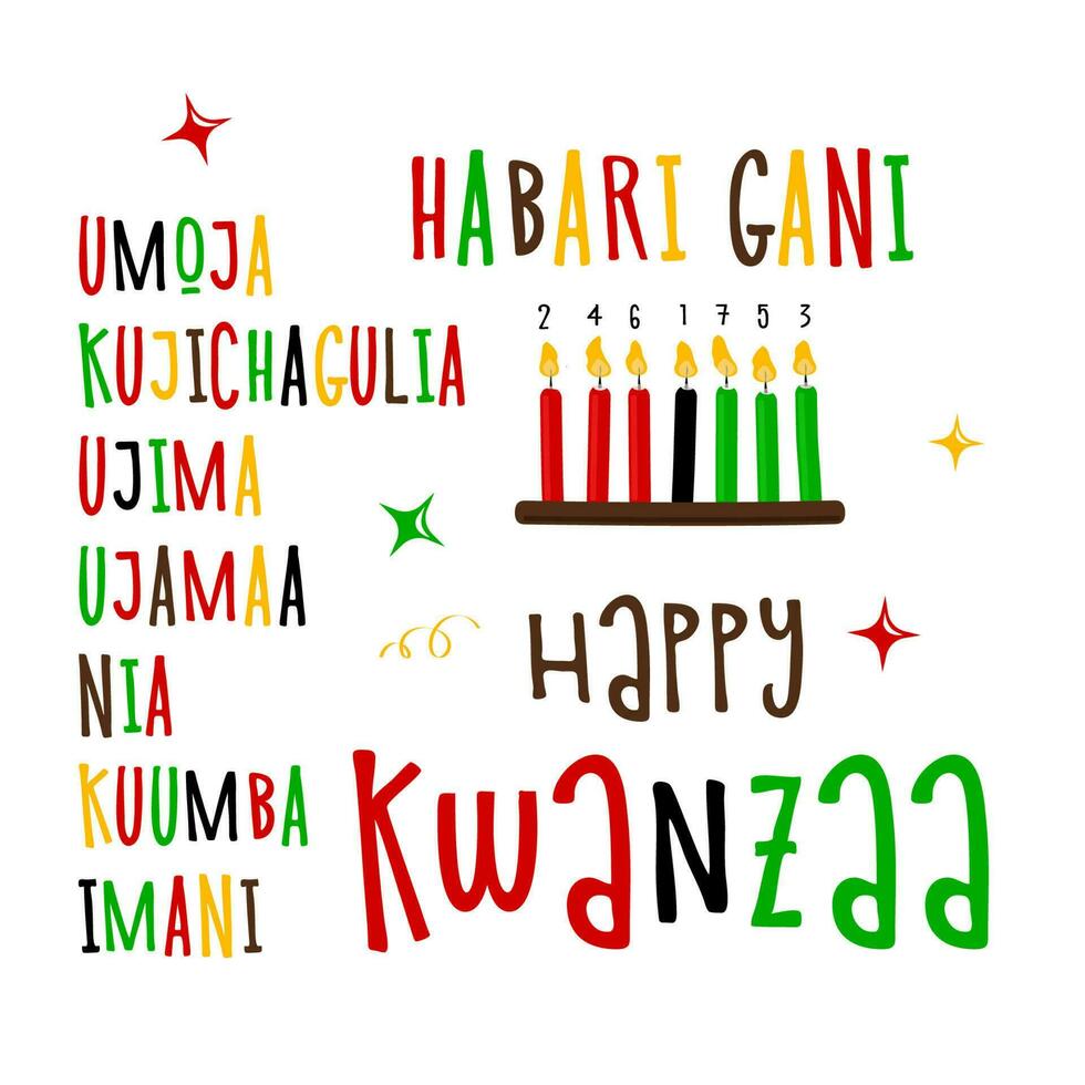 Vector collection of Happy Kwanzaa. Holiday symbols set on white background