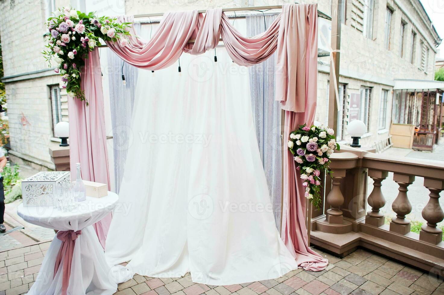 Composition of wedding arch. Modern set up for the wedding ceremony. photo