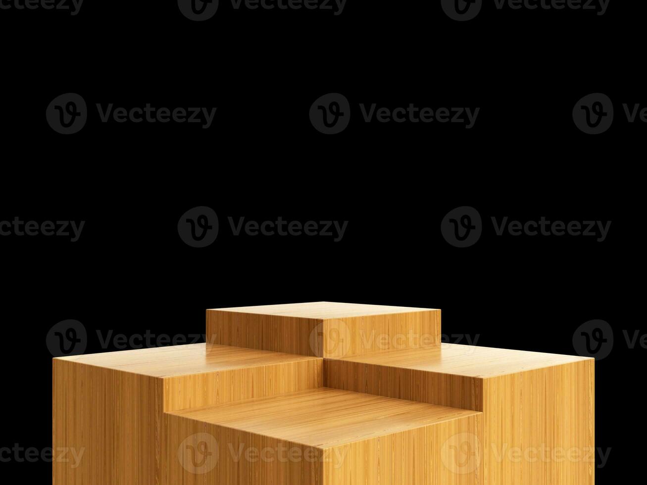 Cosmetic wood podium isolated in black background. Template for product presentation. 3d rendering photo