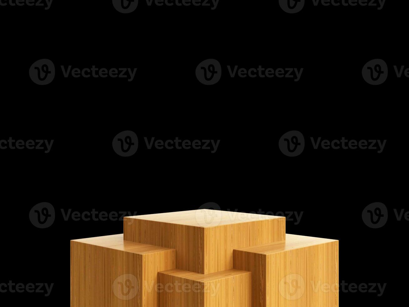 Cosmetic wood podium isolated in black background. Template for product presentation. 3d rendering photo