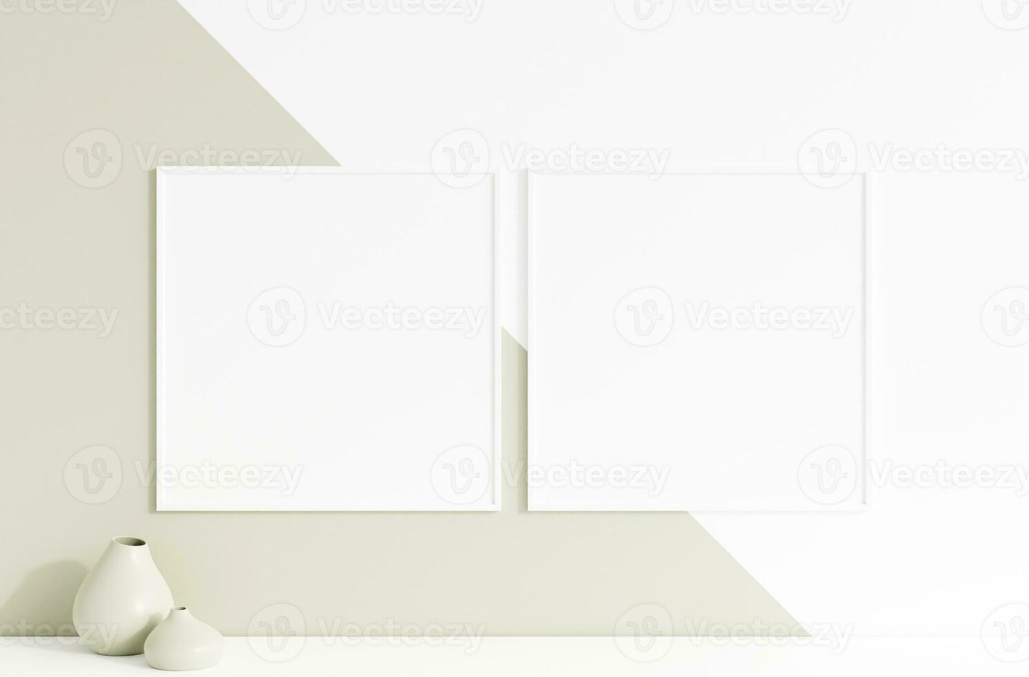 maqueta minimalista de marco de fotos blanco cuadrado limpio colgada en la pared. representación 3d
