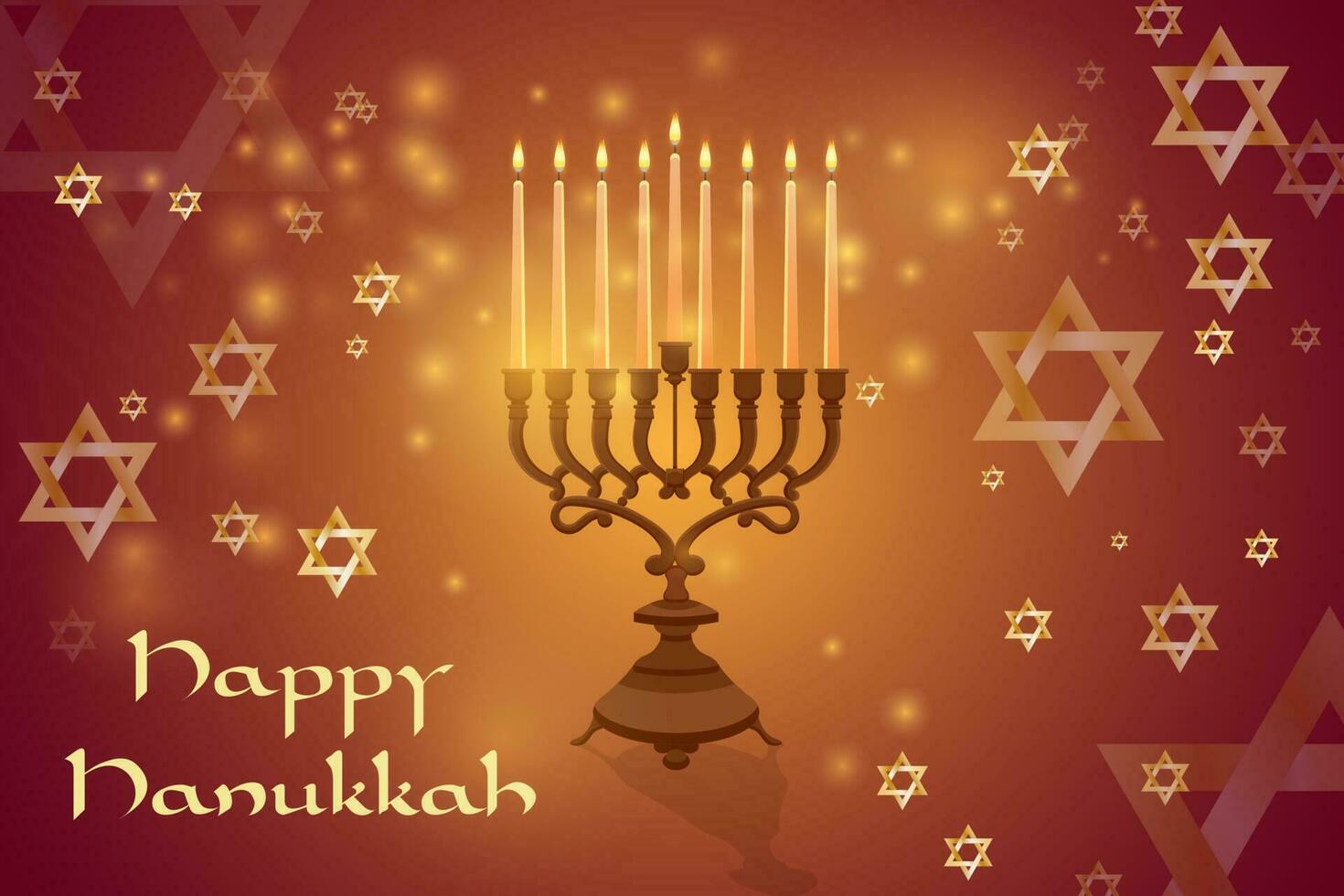 Happy Hanukkah. Candlestick with nine candles. vector