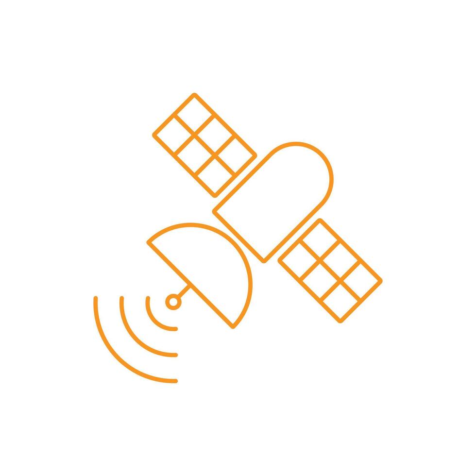 eps10 satélite artificial de vector naranja en órbita alrededor de la tierra icono aislado sobre fondo blanco. esquema de transmisión en un estilo moderno y plano simple para el diseño de su sitio web, logotipo y aplicación móvil