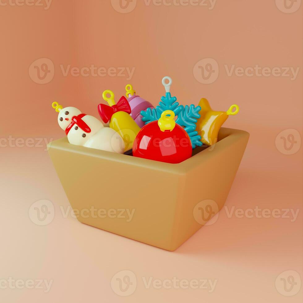 Christmas box with toys 3D illustration photo