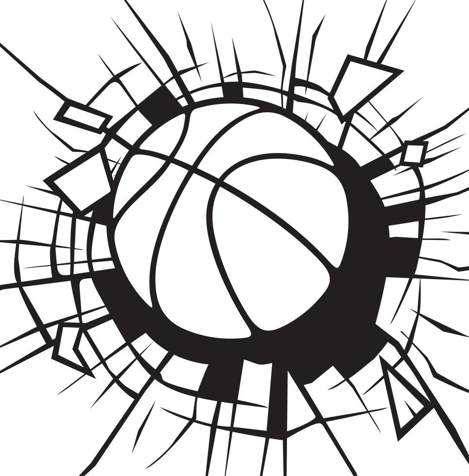 Smashing basketball ball black and white. Vector illustration.
