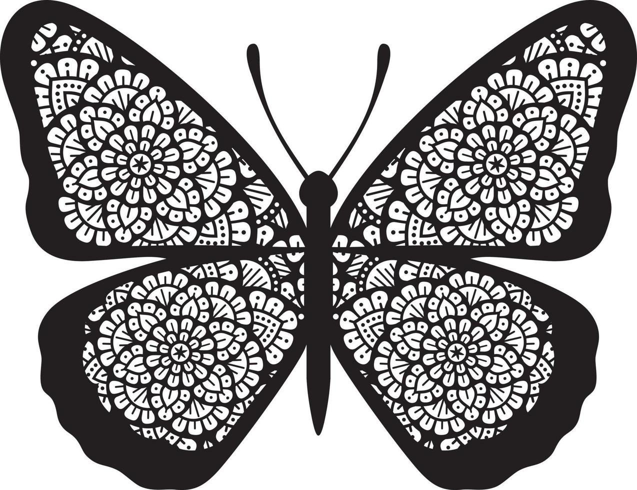 Mandala butterfly - Boho design black and white. Vector illustration.