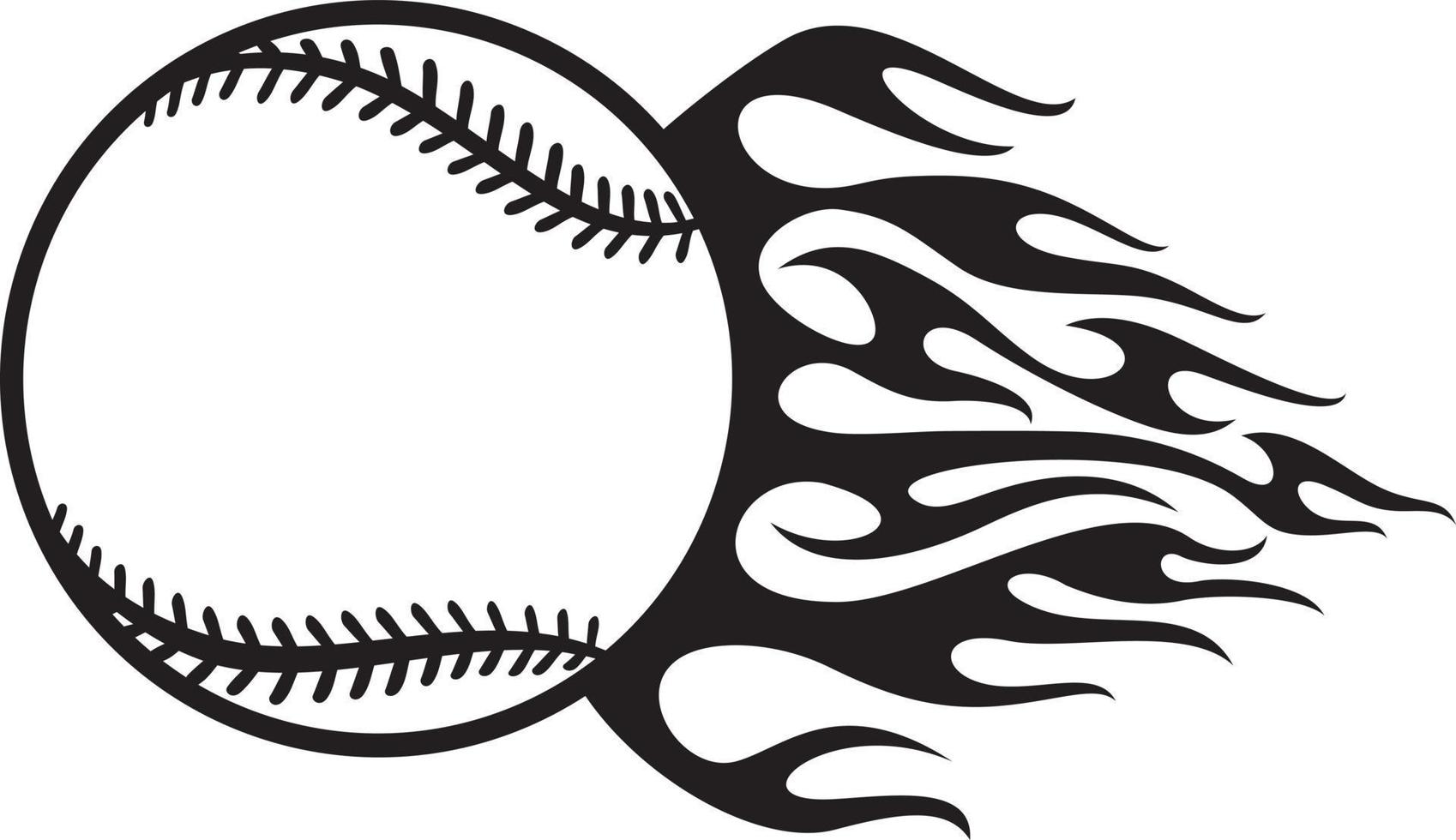 Flaming baseball ball black and white vector illustration
