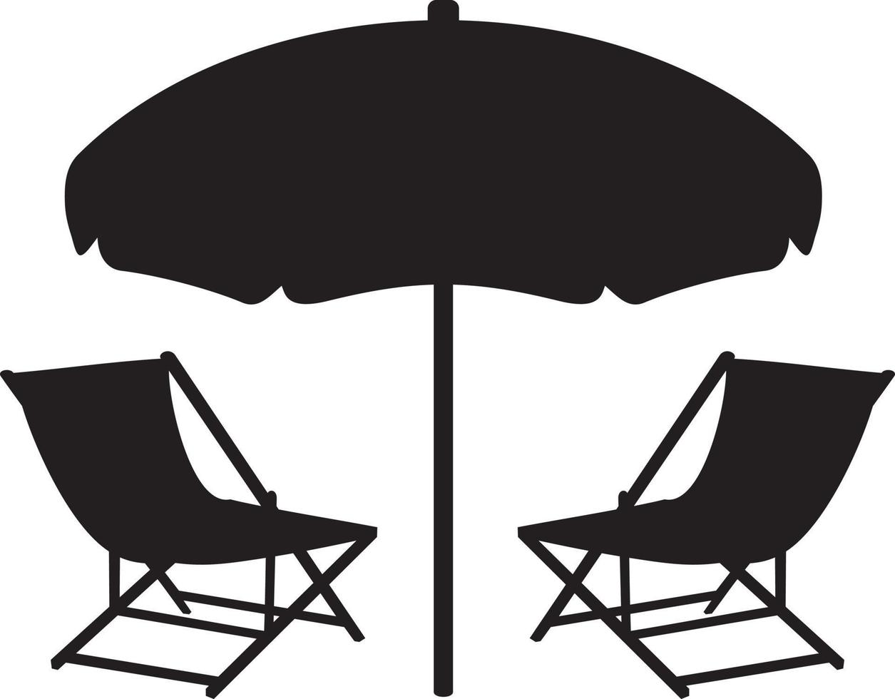 Beach Chairs and Umbrella black and white. Vector illustration.