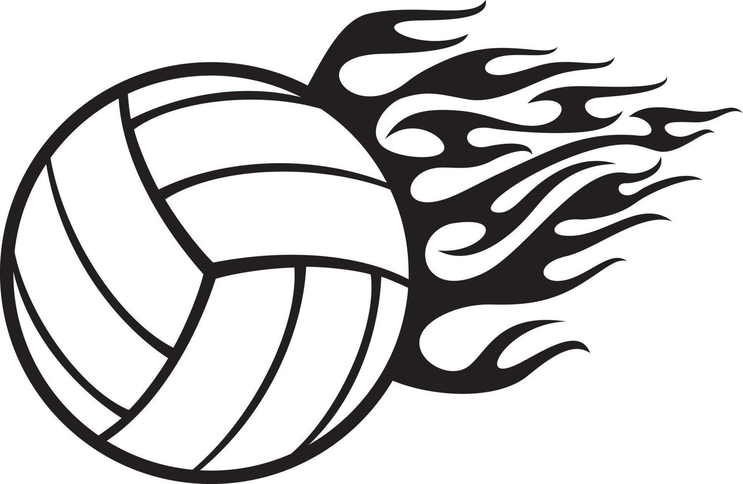 Flaming volleyball ball black and white. Vector illustration.