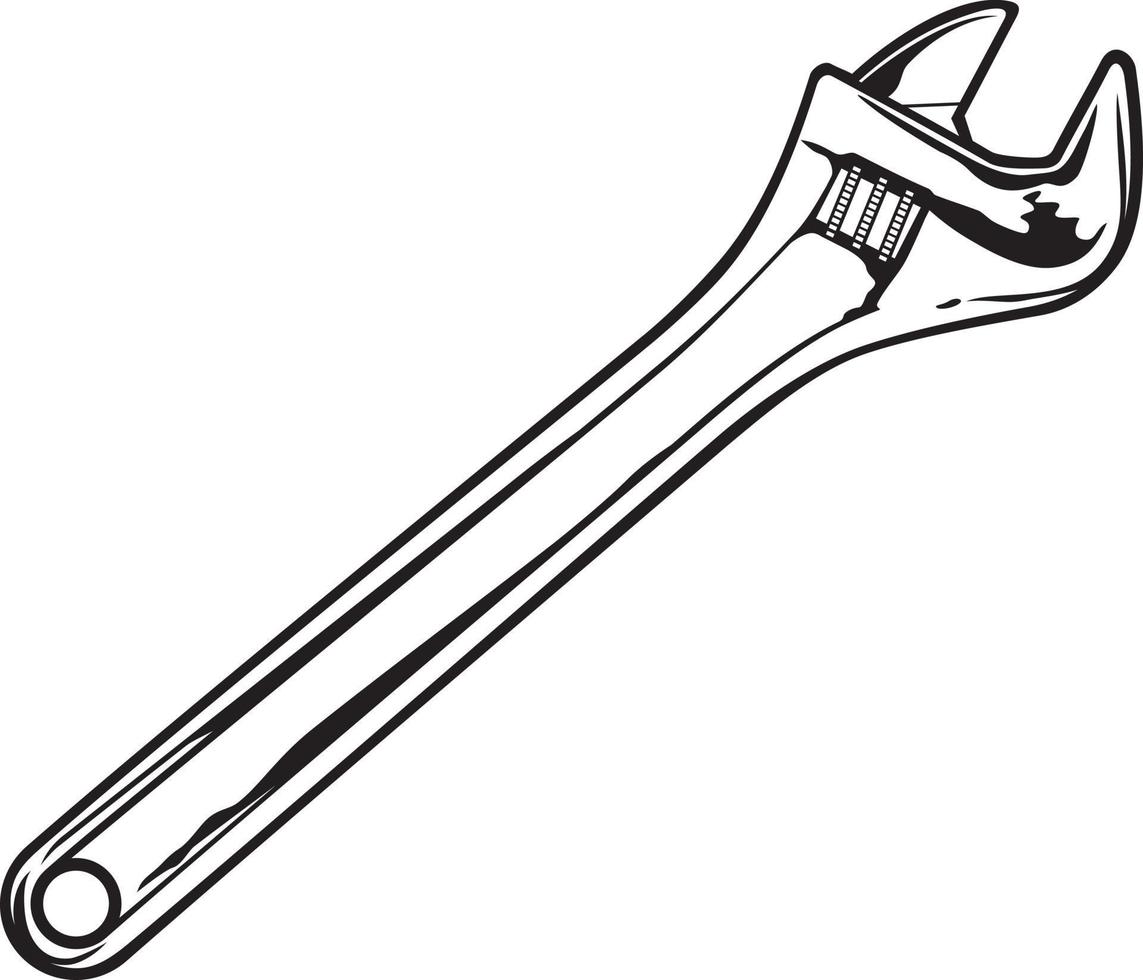 llave ajustable o llave inglesa en blanco y negro. ilustración vectorial vector