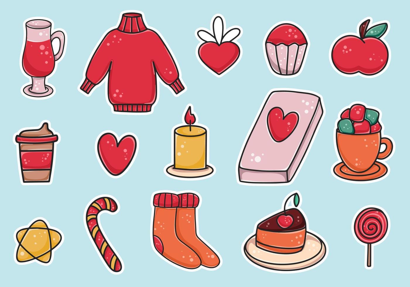 Hand drawn set of winter cozy stickers vector