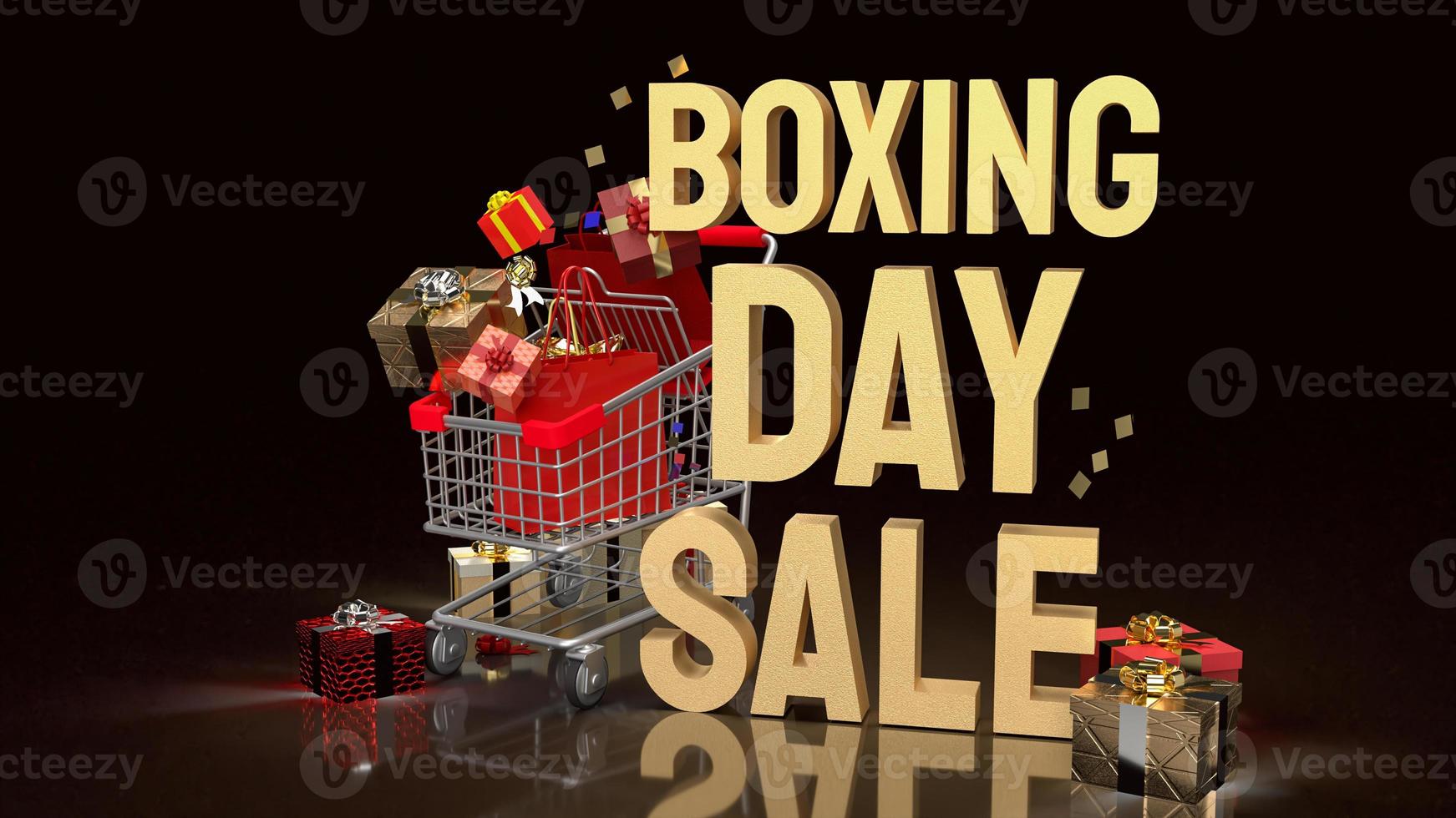 The gift box  and gold text Boxing Day for shopping concept 3d rendering photo