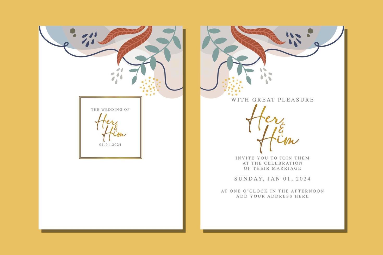 beautiful flowers wedding invitation card vector