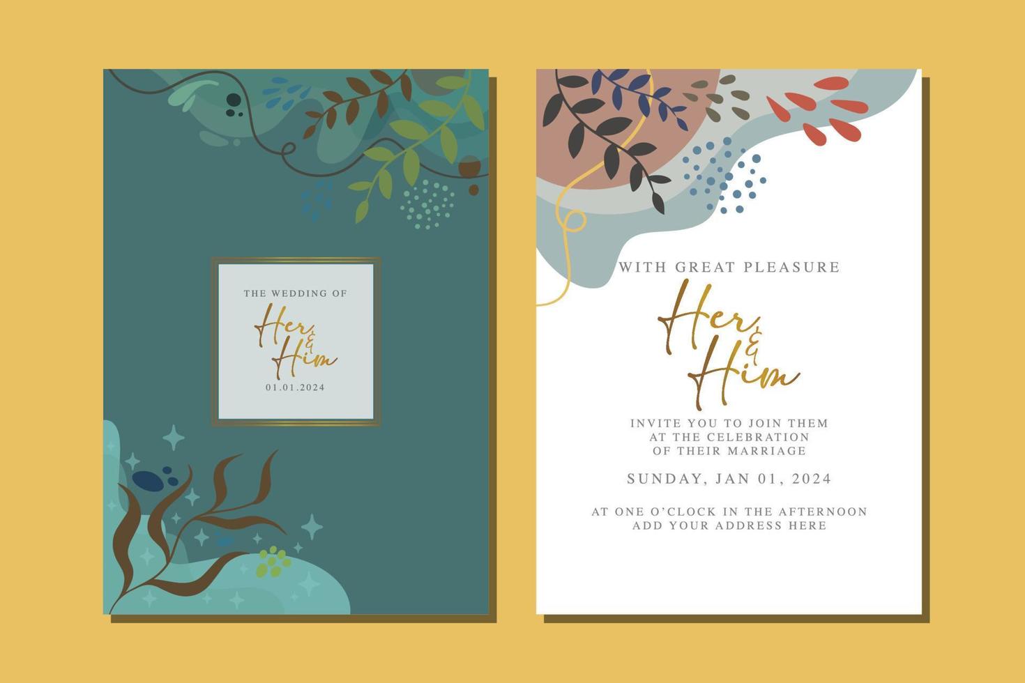 beautiful flowers wedding invitation card vector