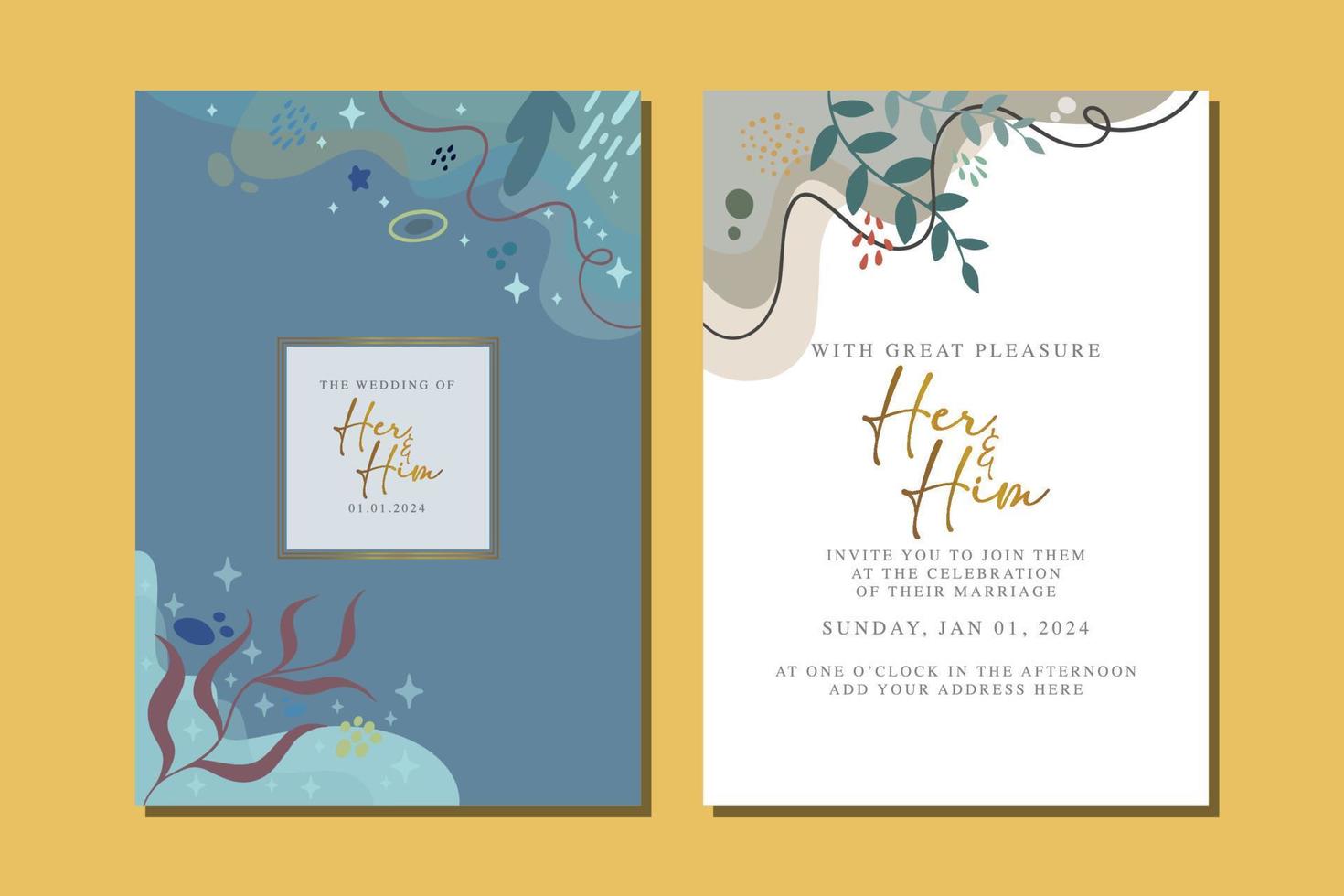 beautiful flowers wedding invitation card vector