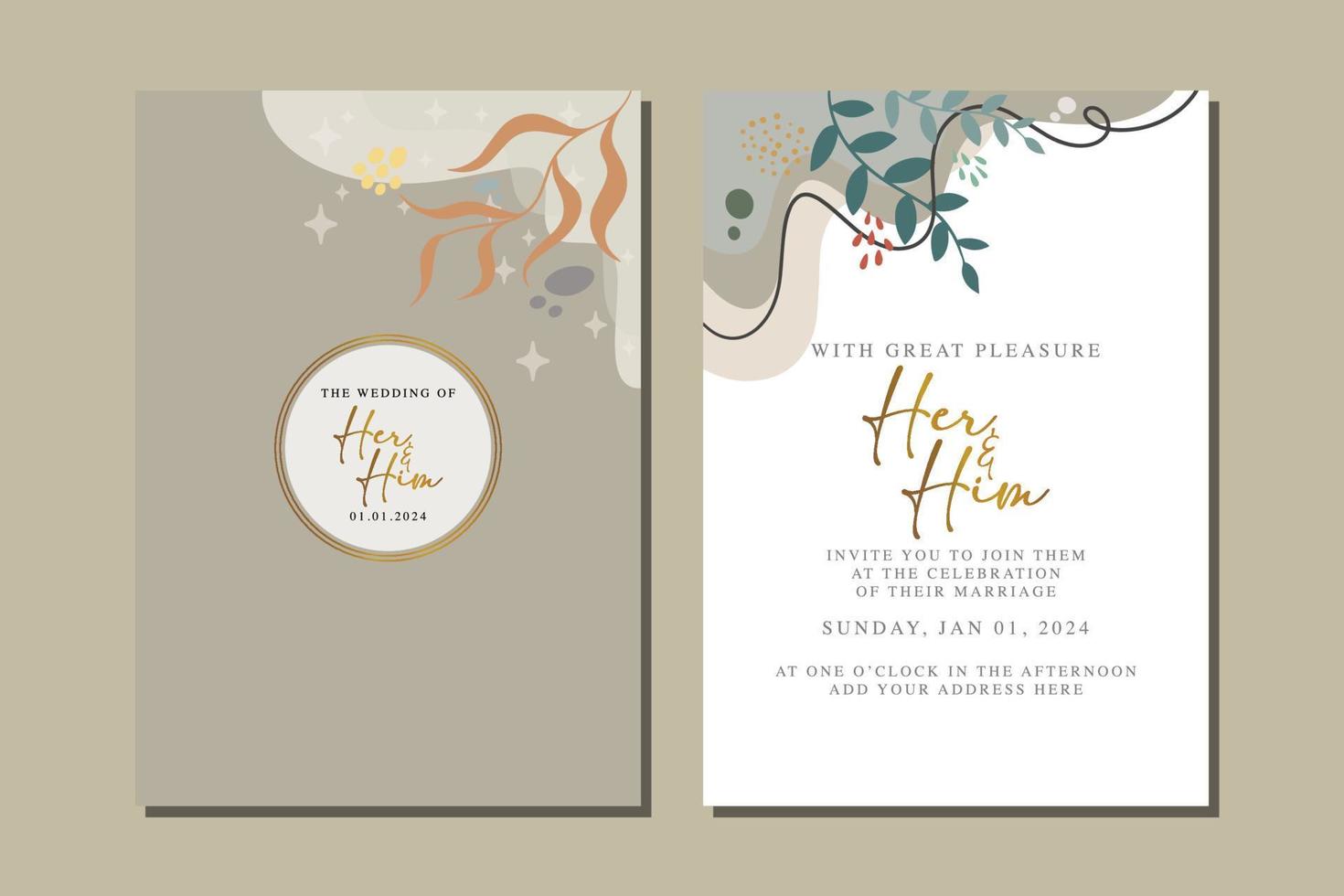 beautiful flowers wedding invitation card vector