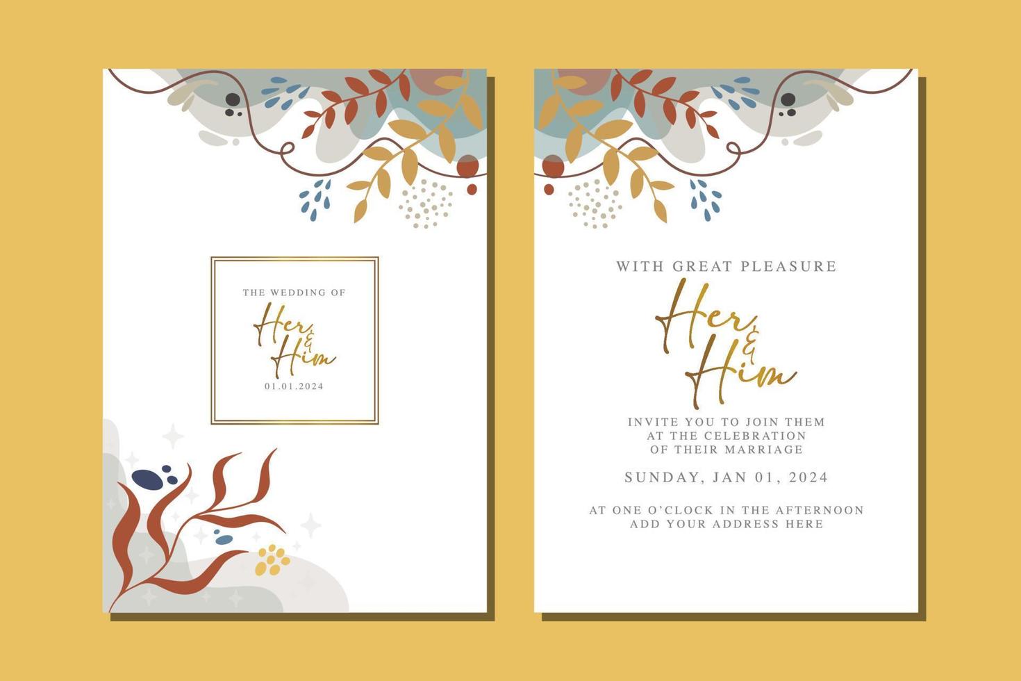 beautiful flowers wedding invitation card vector