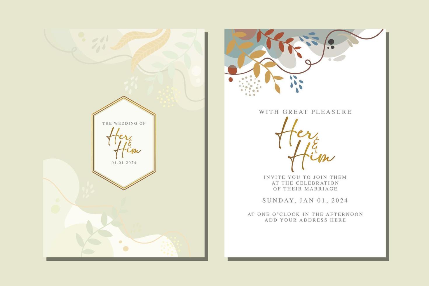 beautiful flowers wedding invitation card vector