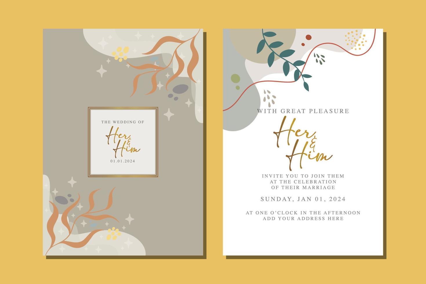 beautiful flowers wedding invitation card vector