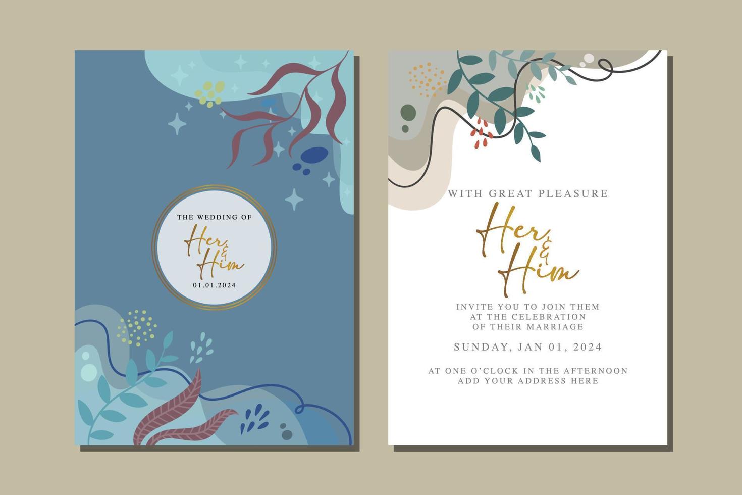 beautiful flowers wedding invitation card vector