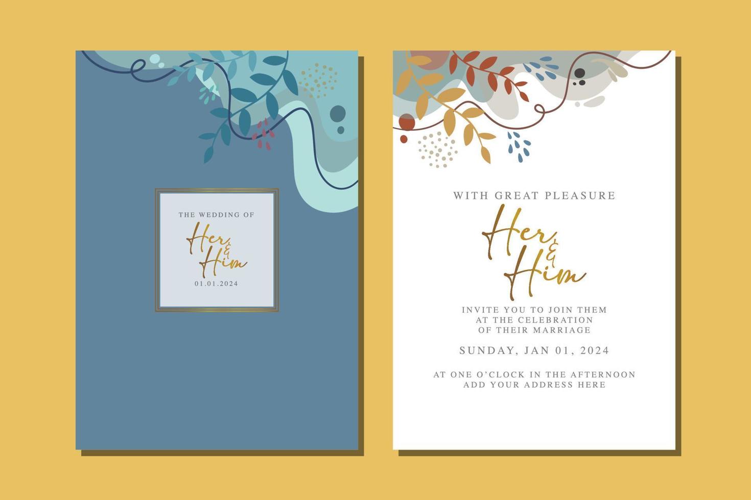 beautiful flowers wedding invitation card vector