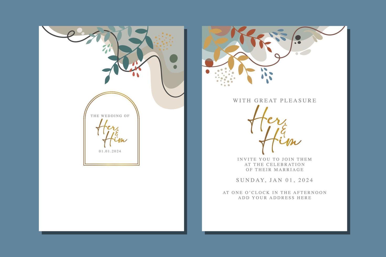 beautiful flowers wedding invitation card vector