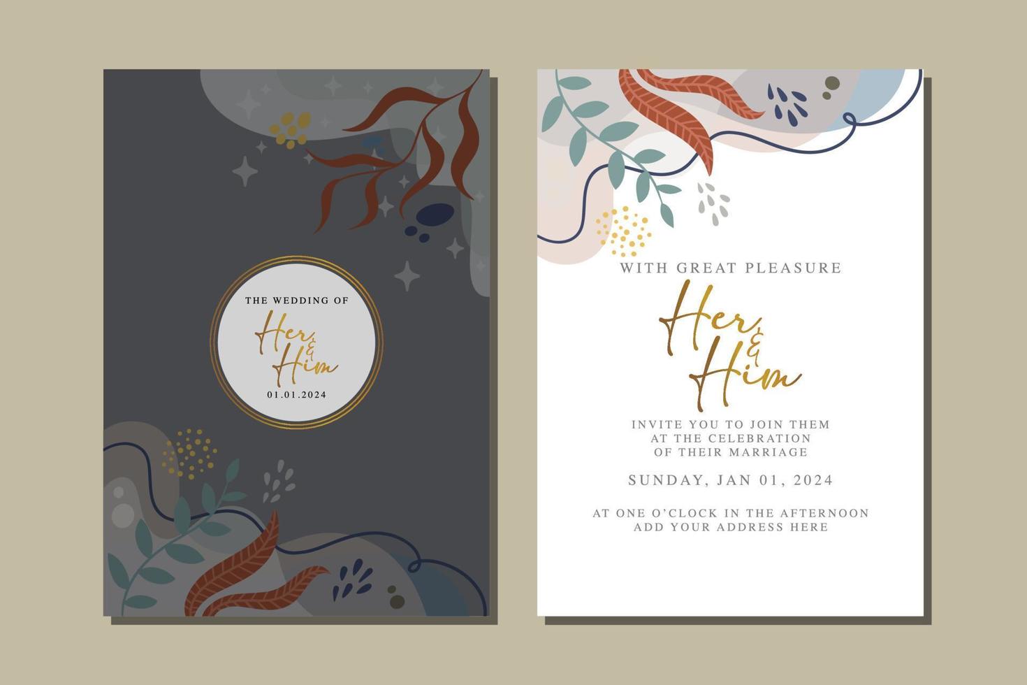 beautiful flowers wedding invitation card vector