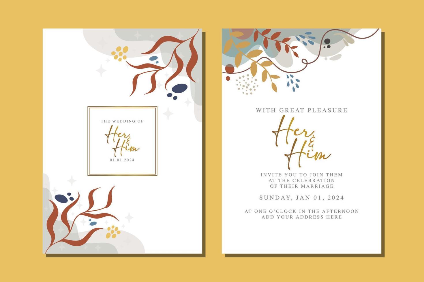 beautiful flowers wedding invitation card vector