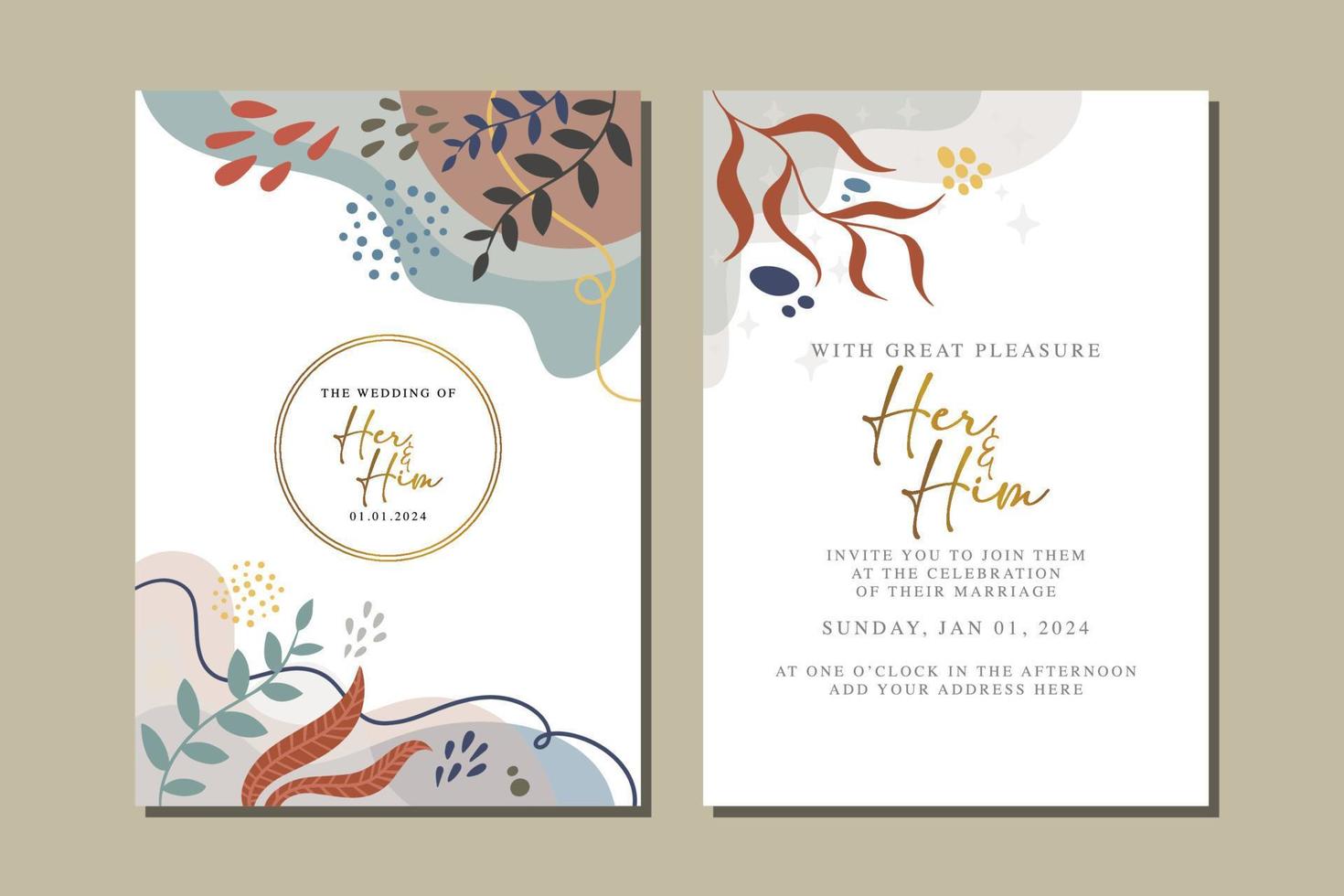 beautiful flowers wedding invitation card vector