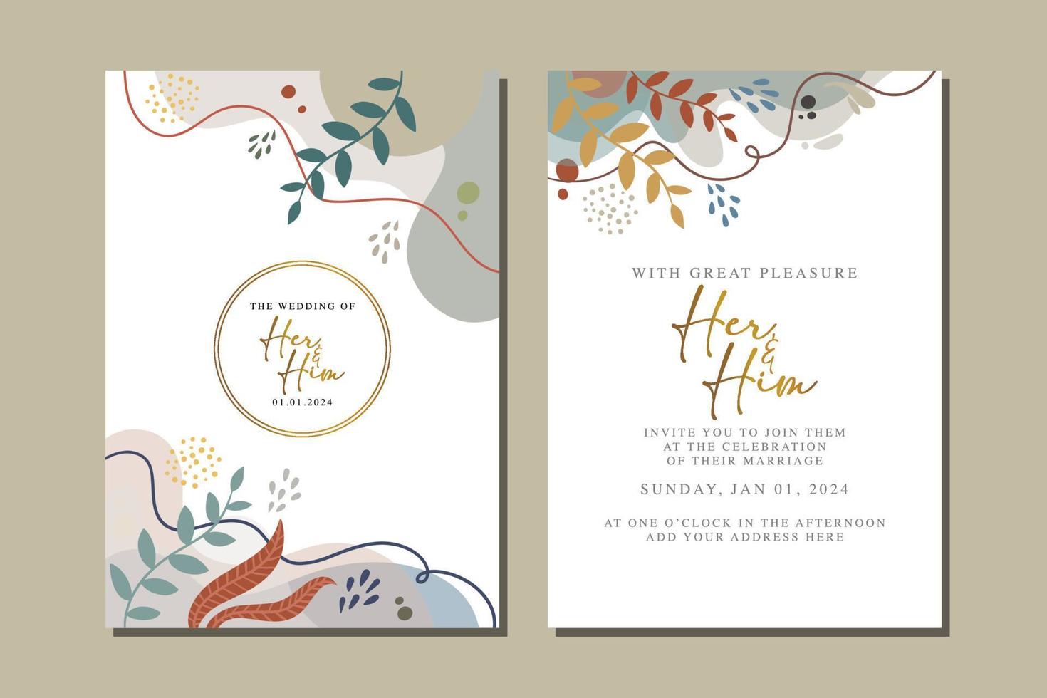 beautiful flowers wedding invitation card vector