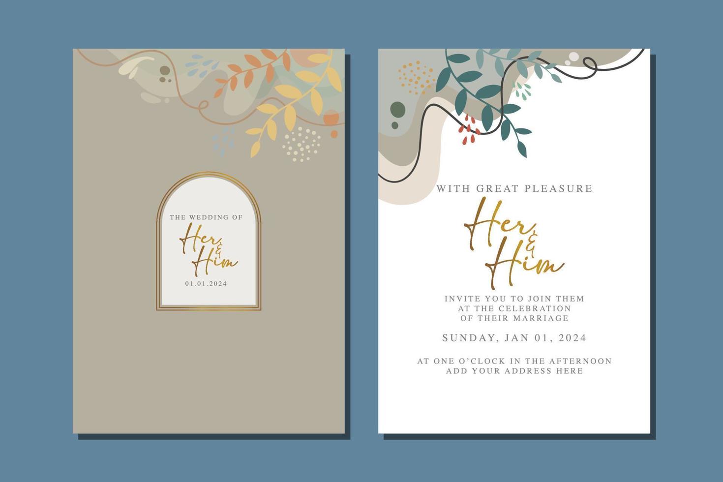 beautiful flowers wedding invitation card vector