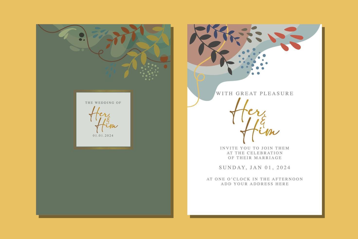 beautiful flowers wedding invitation card vector
