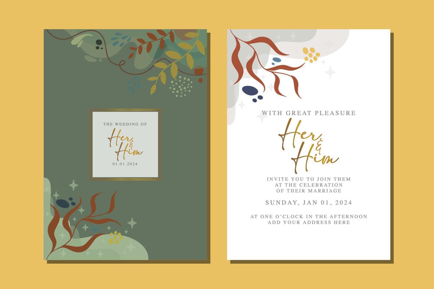 beautiful flowers wedding invitation card vector