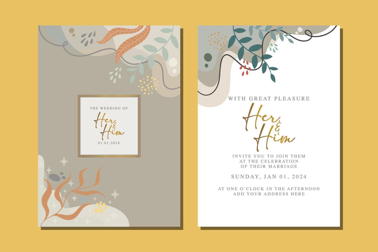 beautiful flowers wedding invitation card vector