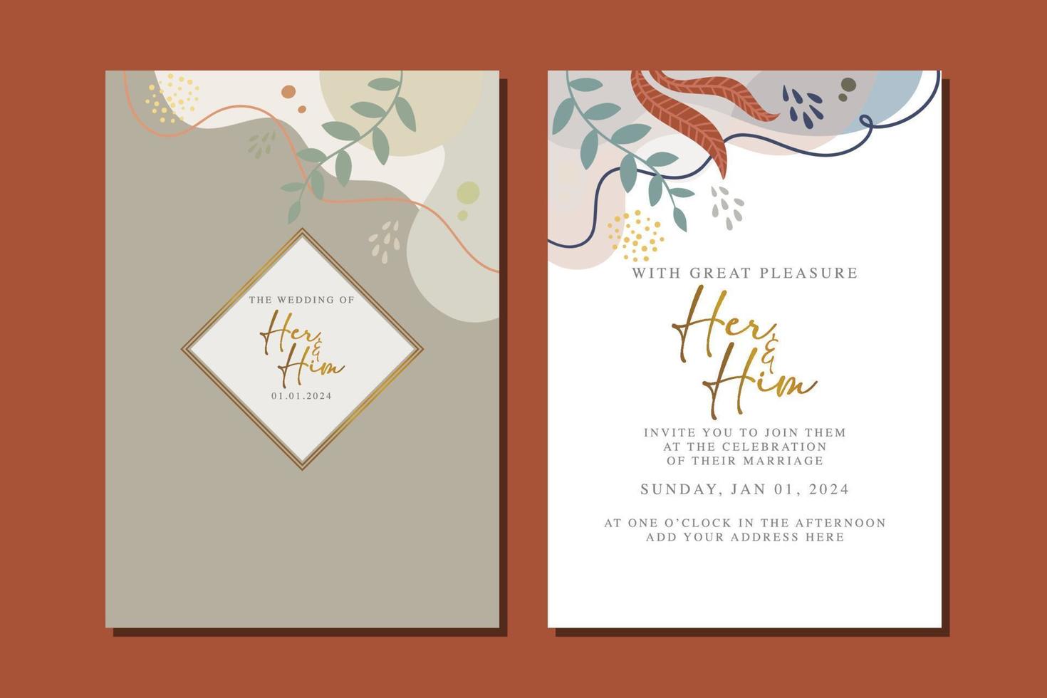 hermosa tarjeta de invitación de boda de flores vector