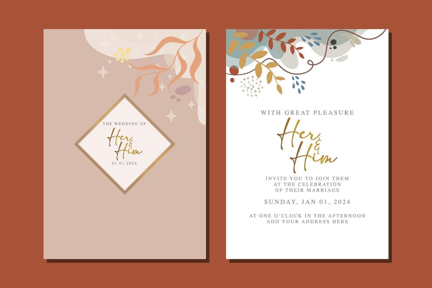 hermosa tarjeta de invitación de boda de flores vector