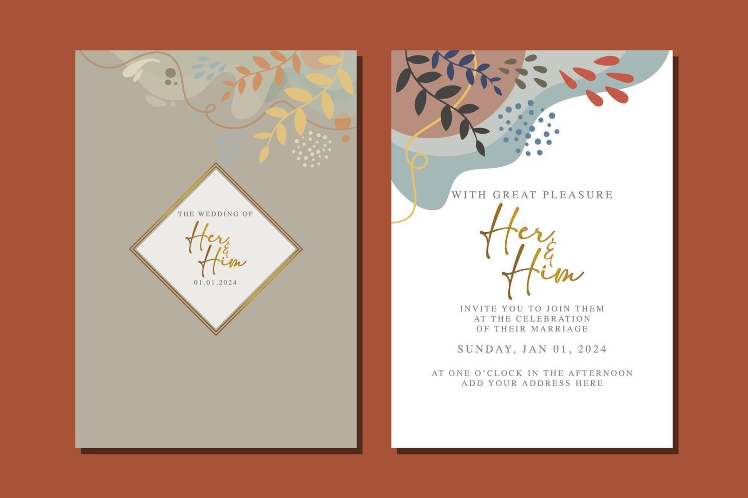 beautiful flowers wedding invitation card vector