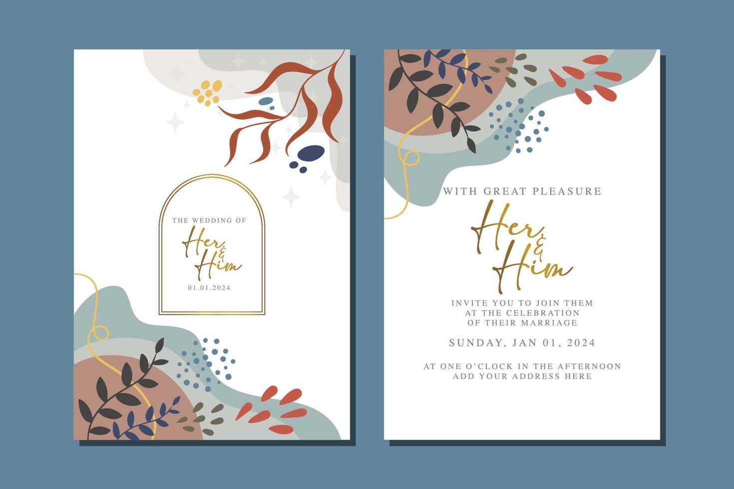 beautiful flowers wedding invitation card vector