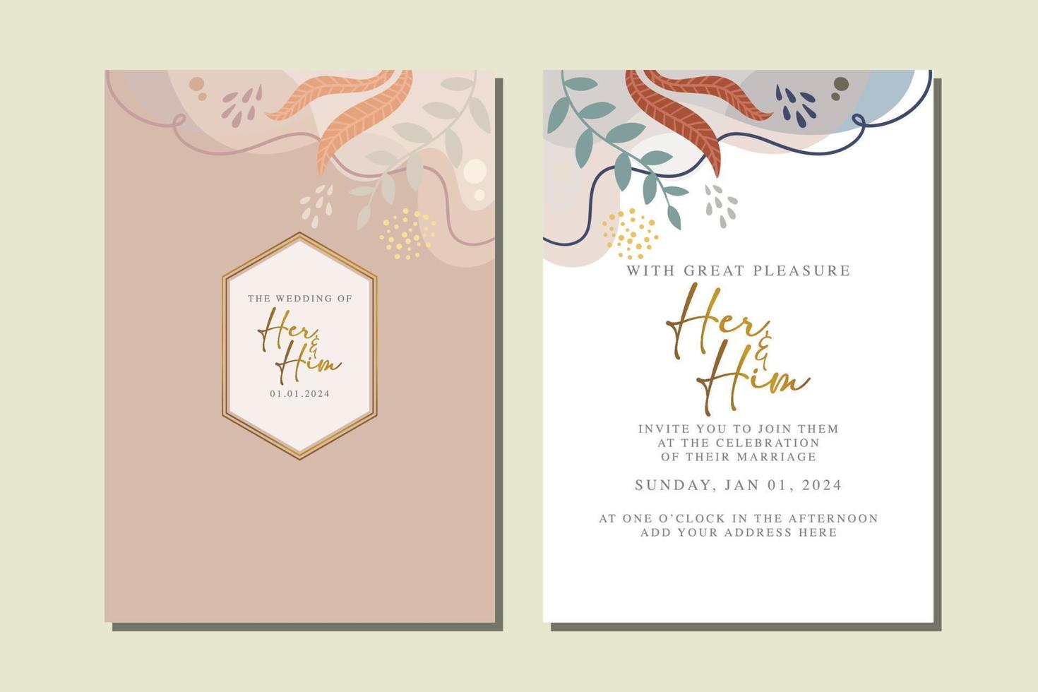 hermosa tarjeta de invitación de boda de flores vector