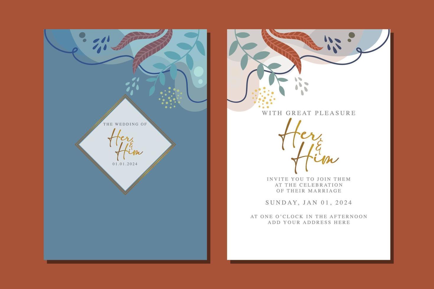 hermosa tarjeta de invitación de boda de flores vector